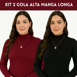 Kit C/2 Gola Alta Manga Longa Feminina Glamour Básica Moda Inverno