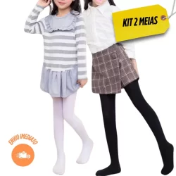 kit com 2 Meias calça infantil Meia Grossa Frio Inverno Menina preta branca  2 a 10 anos idade