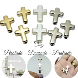 Cruz perolada ,dourada e prateada ABS 50 unidades, tam 13x17mm, ideal para artesanato em geral.