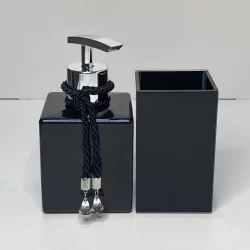 Kit Banheiro Porta Escova Preto e Saboneteira 250ml Vidro Porta Sabonete liquido Dispenser