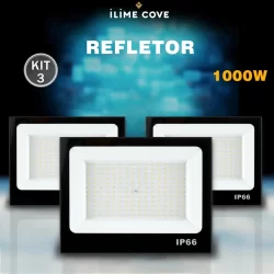 Kit 3 Refletor LED 1000W Holofote Bivolt Super Brilhante e Econômico IP66 à Prova d'Água Luz  Frio