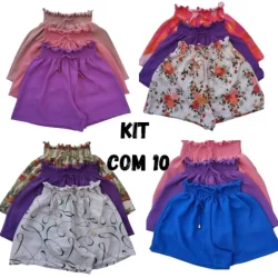 kit 10 Short Feminino Dia a Dia Meia-coxa Soltinho Grande Elástico