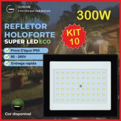 Kit 10 Holofote Refletor Led ECO Pro 300W Luz Fria IP65 | Luz Econômica | Para Jardim | Ambiente