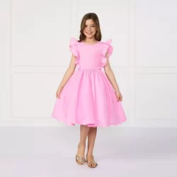 Vestido Infantil Manga Borboleta Com Babado Festivo Cores Variadas