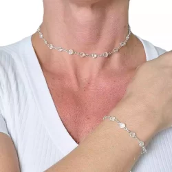 kit colar+pulseira pedrinhas transparentes folheadas a ouro18k e prata 925