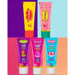 Pasta de Dente Carmed 70g Creme Dental Infantil Melancia Cereja Beijos Dentaduras Minhocas