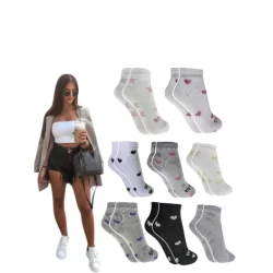 Kit meias femininas 06 pares algodão corações estrelas em relevo casuais respiráveis ​​fofas 35 a 38