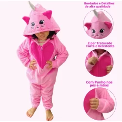 Pijama Fofinho Macacão Gatinha Bebê Kigurumi Cosplay Menina Original Infantil