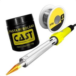 Kit Ferro De Solda 220V 100W + Pasta De Solda E Carretel de Estanho 30g