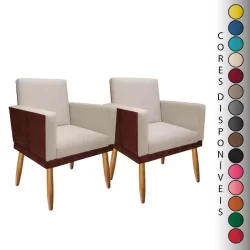 Kit 02 Poltronas para Sala Decorativas Lis Corino Peroba e Suede Aninha Decor