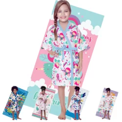 kit 1 Roupão Bebê Infantil + 1 Toalha Vários Temas 02 A 10 Anos Atoalhado Felpudo Algodão
