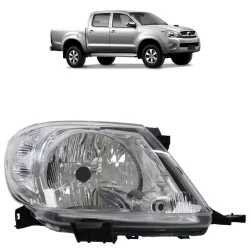 Farol Dianteiro Hilux Pickup Sr 2009 2010 2011 Máscara Cromada Foco Simples Carcaça Cinza Lente Lisa