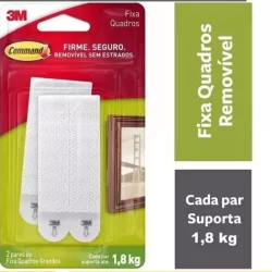 Fixa Quadros Grande Adesivo Command 2 Pares Até 1,8kg 3m