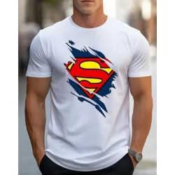 Camiseta T-shirt Lisa Masculina Premium 100% Algodão com Estampa Super Homem Casual