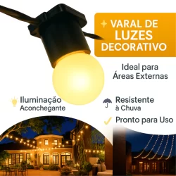 Varal de Luzes 10m Externo com Lâmpadas LED Inclusas Cordão Decorativo Área Externa Pode Chuva