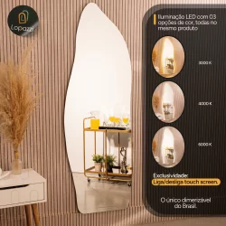 Espelho Orgânico Led Grande Corpo Inteiro 150x60 Quarto Sala Loja Moldura Fria Quente 3000K 6500K