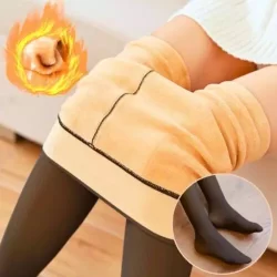 Meia-Calça Térmica Forrada Peluciada Translúcida de Lã Legging Grossa Inverno Quente Feminina