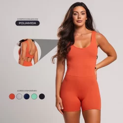 Macaquinho fitness feminino poliamida estilo para seu treino ou look casual zero transparência