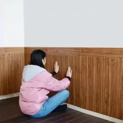10 Painéis Autocolantes de Parede com Textura de Madeira Ripada 3D para Sala Quarto  Impermeavel 70x70 cm