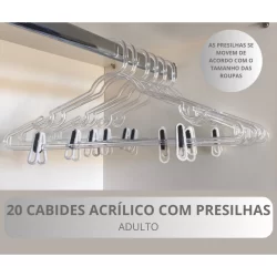 kit 20 CABIDES ACRÍLICO COM PRESILHAS  REFORÇADO- adulto-transparente