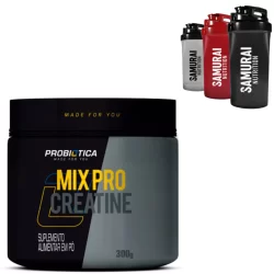 Kit 1x Creatina Mix Pro Probiótica 300g + 1x Coqueteleira Shaker Academia 600ml