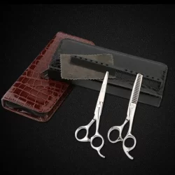 Tesoura de Cabelereiro Profissional Fio a Laser e Desbastadora Aço Inoxidável para cortar cabelo estojo navalha