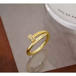Anel Regulável prego Feminino  Cravejado Zircônia  Banhado a Ouro e A Prata 925