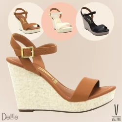 Sandália Plataforma Anabela Salto Alto Vizzano Moda Feminina Fechamento com Fivela Confortável