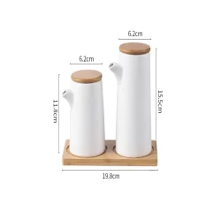 Kit Com 2Peças Porta Mantemento em Cerâmica  com Suporte de Bambu