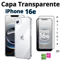 kit Capinha iPhone 16e + Película 3D Brinde Kit limpeza