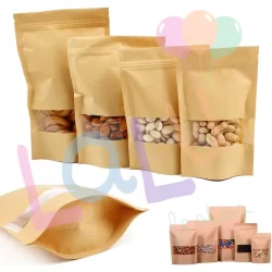 Saco ZIP Stand Up Liso Com Visor Kraft C/50 Unid - Embalagens Para Alimentos.
