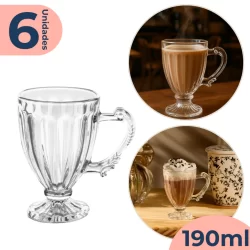 Jogo 6 Xícaras Caneca Chá Café 190ml Em Cristal Ecológico