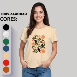 Blusa T Shirt Feminina  estampa Tucanos Florestais Estampada 100% Algodão