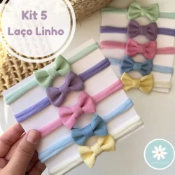 Kit 5 Laço em Linho Candy Color - Tamanho Rn até 2 anos - Bico de Pato ou Faixinha