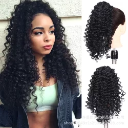 Cabelo cacheado Peruca de rabo de cavalo curto com ajustes de puff 45 cm