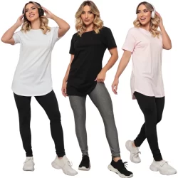 Kit 3 Blusas Feminina Longline Tapa Bumbum Cobre Legging Lisa Academia Fitness
