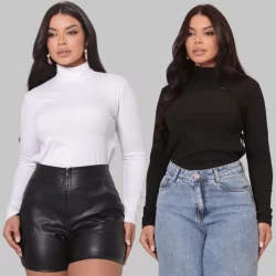 Kit 2 Blusa Feminina Segunda Pele Gola Alta Manga Comprida