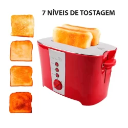 Torradeira Elétrica Premium 800W 7 Níveis 2 Fatias 110V Tosta Reaquece e Descongela