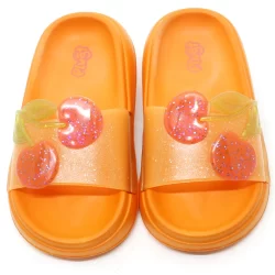 Chinelo Slide Nuvem Infantil Plugt Menina Floquinho Cereja Brilhante Laranja