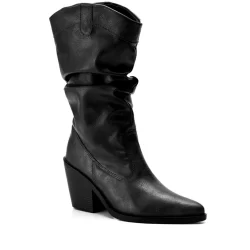Bota Feminina Lumiss Cano Médio Texana Western Enrugada Slouchy Country Preto