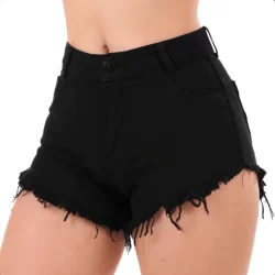 Short Jeans Feminino desfiado Levanta Bumbum Cintura Alta Com Lycra Moda Blogueira