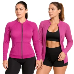 Jaqueta Feminina Fitness Bolsos Dry Fit Zíper Frontal Aberta Furadinha