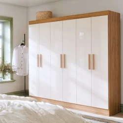 Guarda Roupa Casal 6 Portas Itália Cores Modernas Com 2 Gavetas Internas E Cabideiro