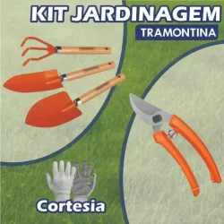 Kit Jardinagem 4 Peças Tramontina (Ancinho, Pazinha Larga, Pazinha Estreita, Tesoura de Poda+ Luva)