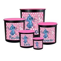 Kit Potes Porta Mantimentos 5 Peças Decoração Cozinha Jogo De Potes Stitch