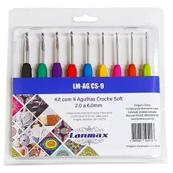 Kit 9 Agulhas Soft Lanmax Para Crochê Tricô Conjunto Cabo Emborrachado Macias Ferramentas Patchwork