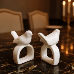 Kit Porta Argola Guardanapo Passaro Cerâmica mesa posta Casamento