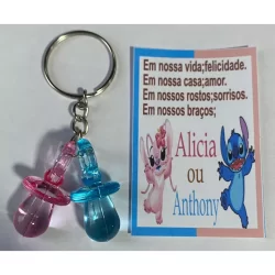 Lembrancinha chá revelação - Kit 40/50/60 Chaveiros de acrílico + Tag Personalizada + Saquinho/Preço promocional