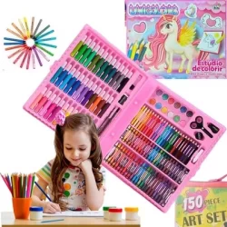 Estojo Maleta Pintura Infantil Lápis Cores Giz Canetinhas e Diversos Tamanhos Desenhos Para Colorir