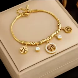 Pulseira Dourada Árvore da Vida Aço Inoxidável | Presente Feminino